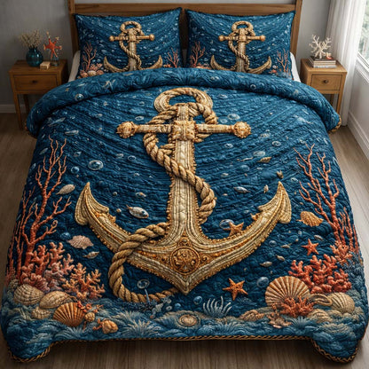 Ocean Reef Anchor 3-Piece Quilted Bedding Set GFTOHD14218