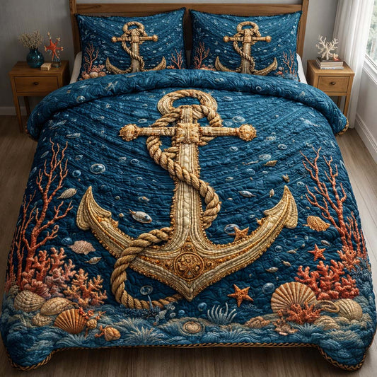 Ocean Reef Anchor 3-Piece Quilted Bedding Set GFTOHD14218