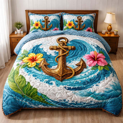 Tropical Wave Anchor 3-Piece Quilted Bedding Set GFTOHD14219