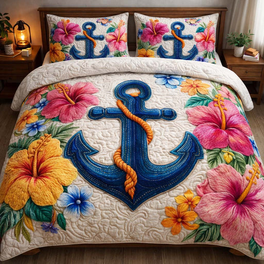 Island Bloom Anchor 3-Piece Quilted Bedding Set GFTOHD14221