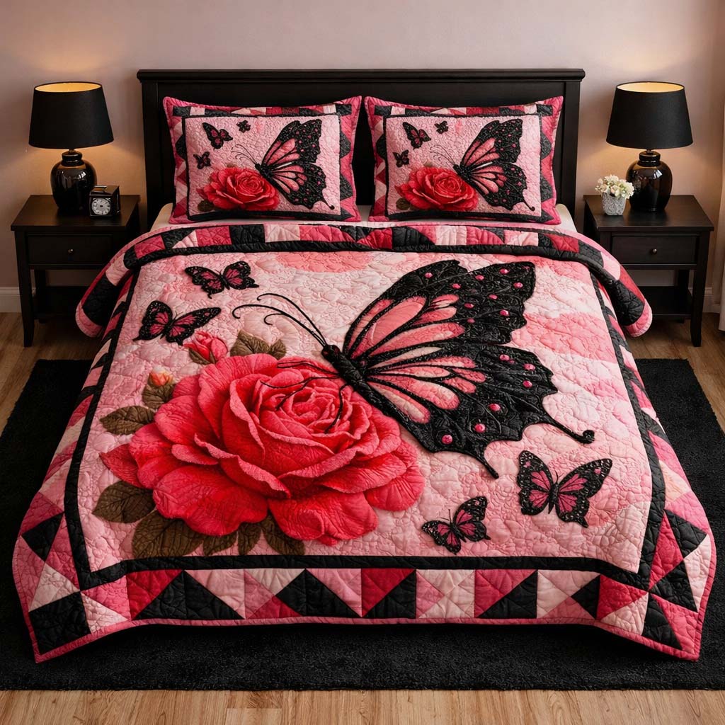 Rose Flutter 3-Piece Quilted Bedding Set GFTOHD14295