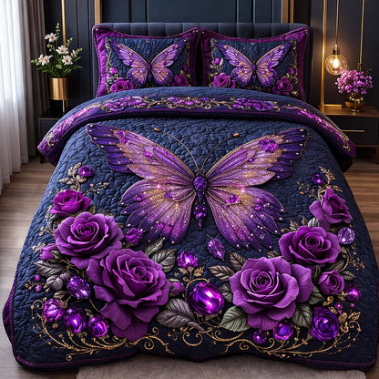 Amethyst Butterfly 3-Piece Quilted Bedding Set GFTOHD14296
