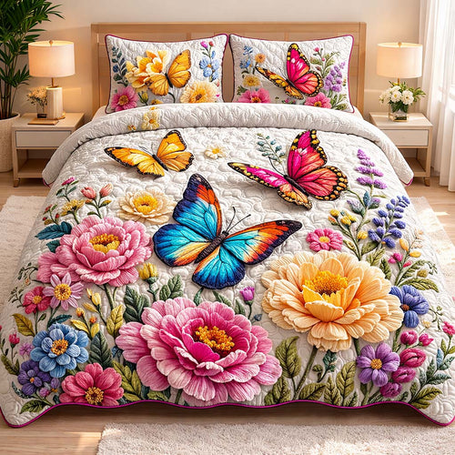 Spring Butterflies 3-Piece Quilted Bedding Set GFTOHD14297