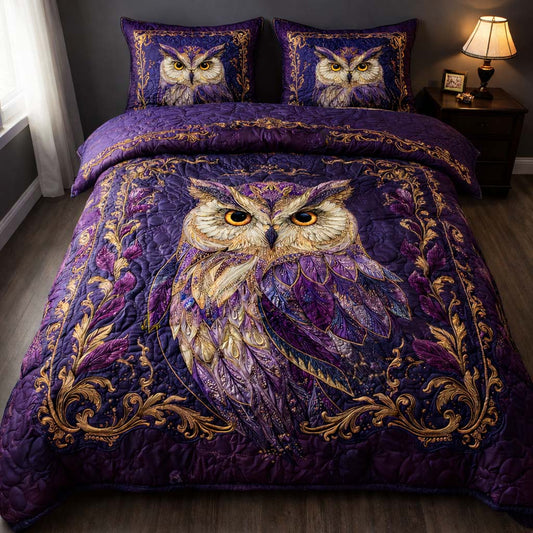 Royal Amethyst Owl 3-Piece Quilted Bedding Set GFTOHD14314