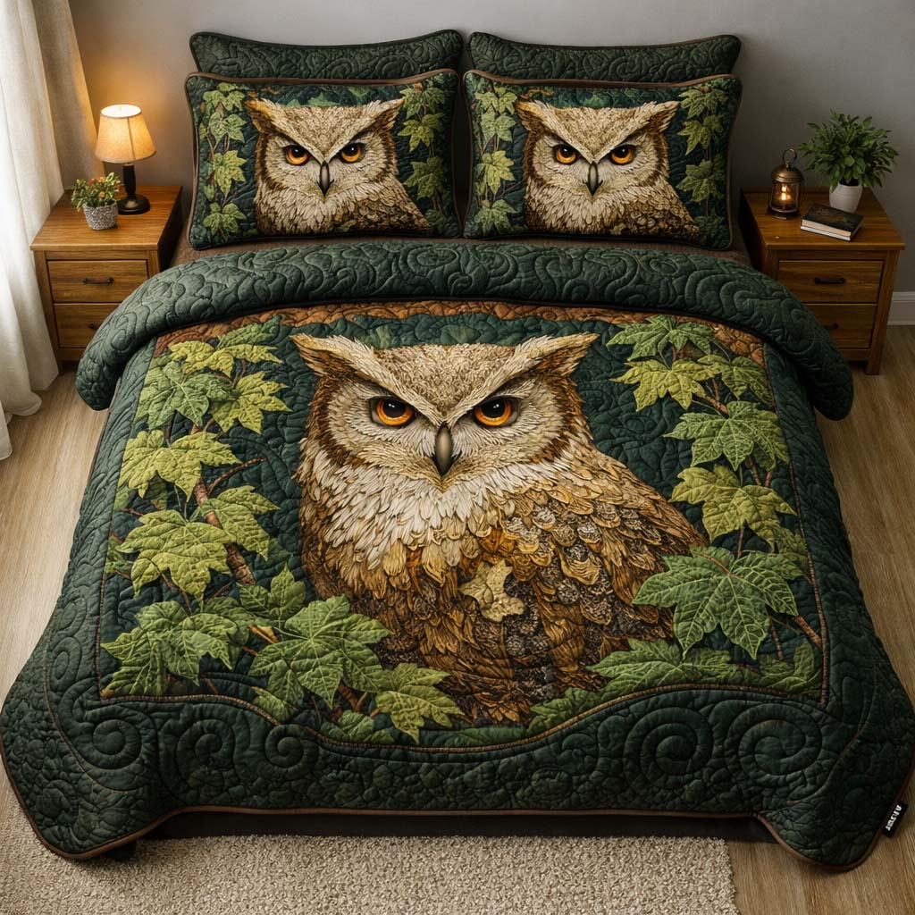 Forest Guardian Owl 3-Piece Quilted Bedding Set GFTOHD14315
