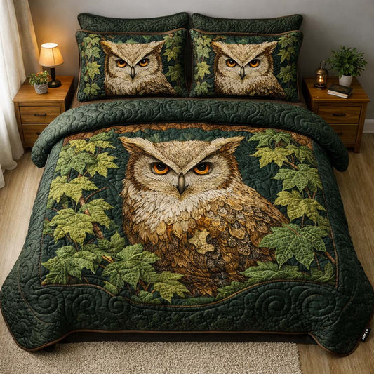 Forest Guardian Owl 3-Piece Quilted Bedding Set GFTOHD14315