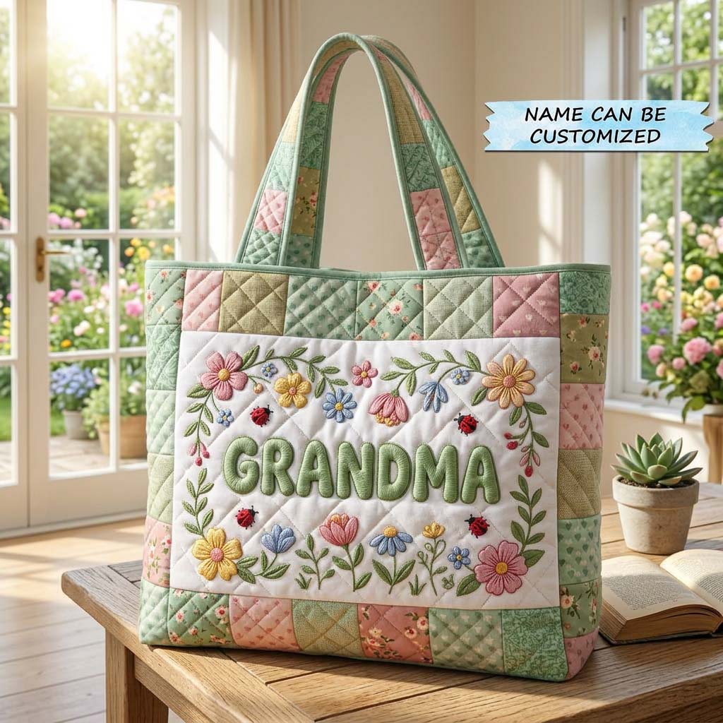 Floral Grace Bloom Quilted Tote Bag GFTOHD14396