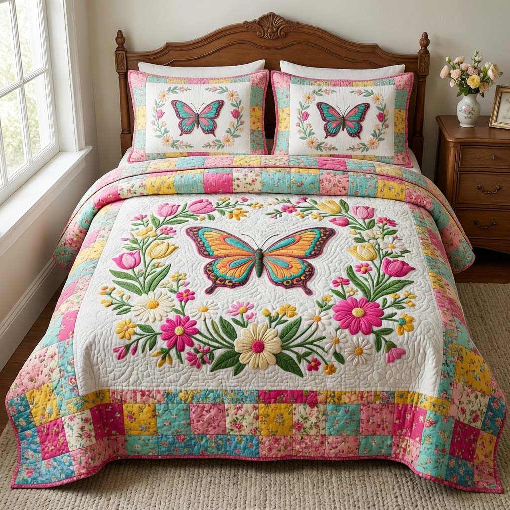Butterfly Heaven 3-Piece Quilted Bedding Set GFTOHD14428
