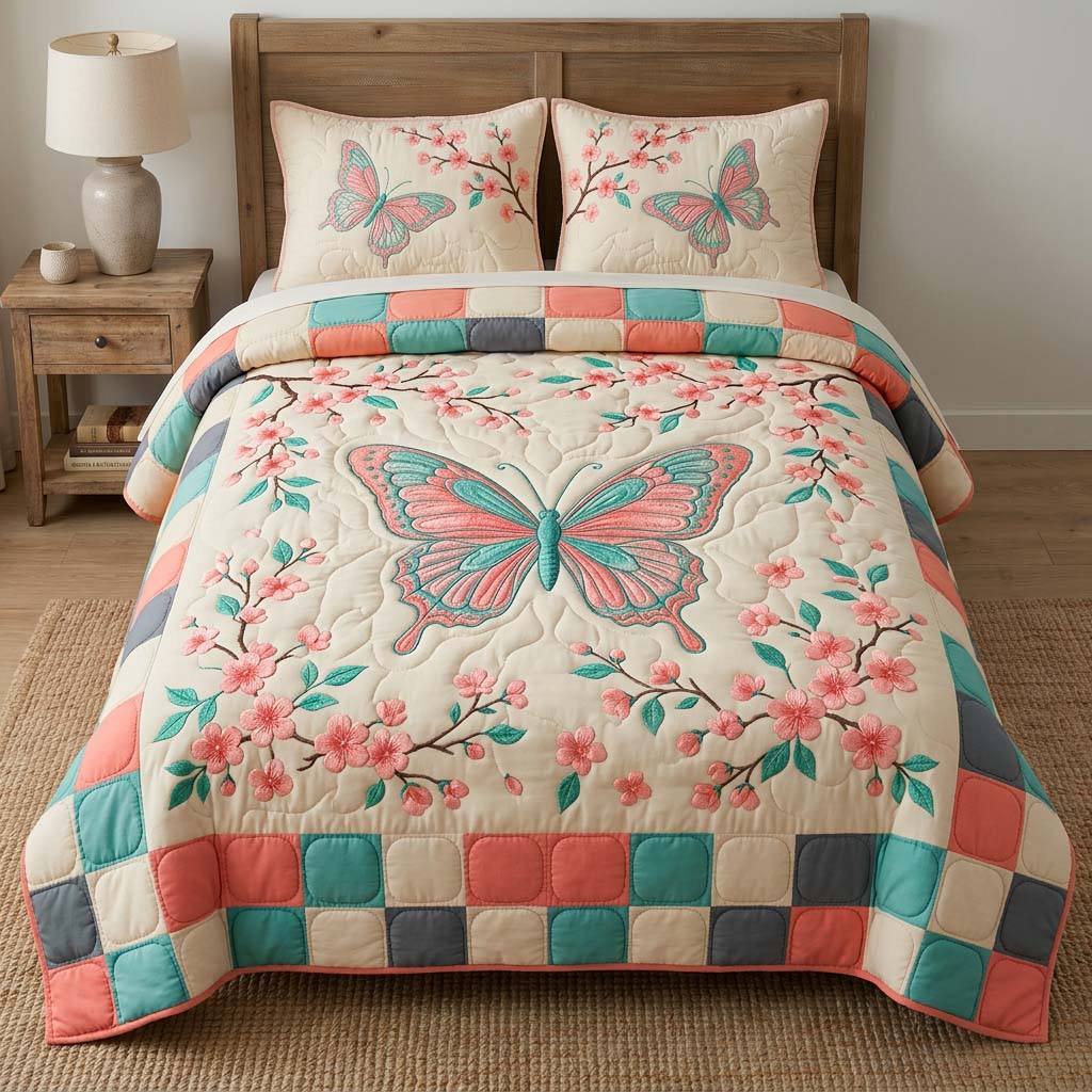 Butterfly Heaven 3-Piece Quilted Bedding Set GFTOHD14433