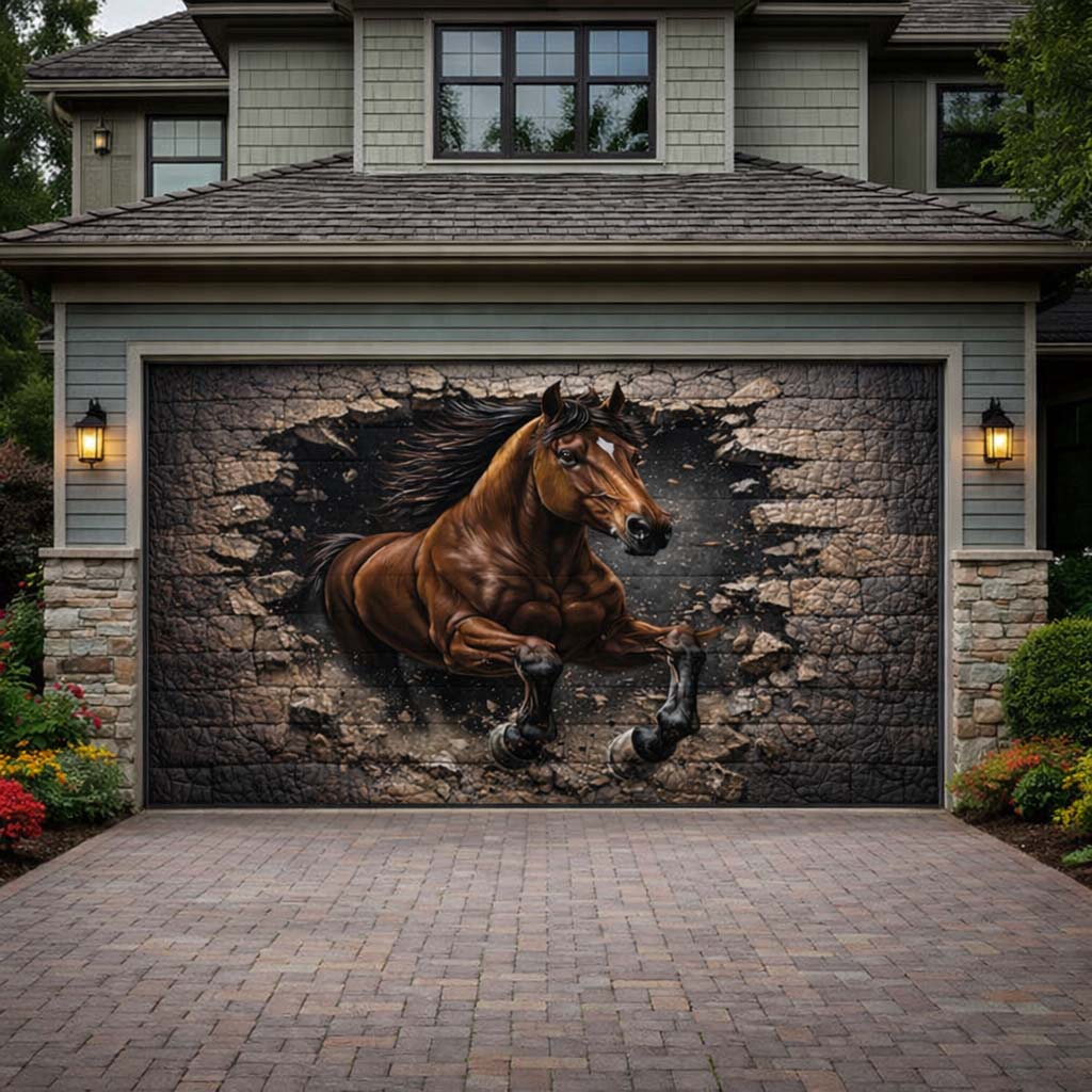 Thunder Run Horse Garage Door Banner GFTOHD14460