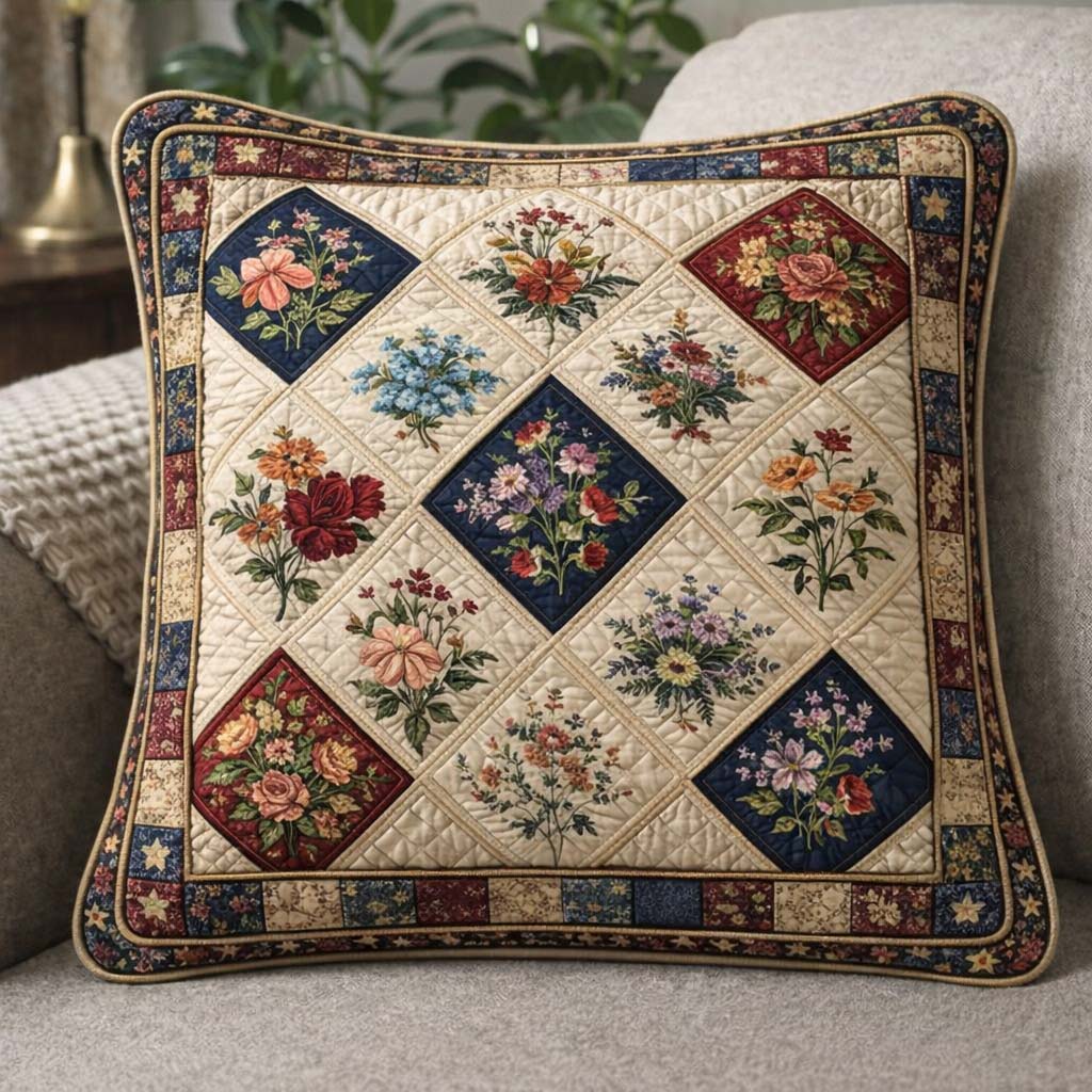 Meadow Blooms Patchwork Quilted Pillow Case GFTOHD14473
