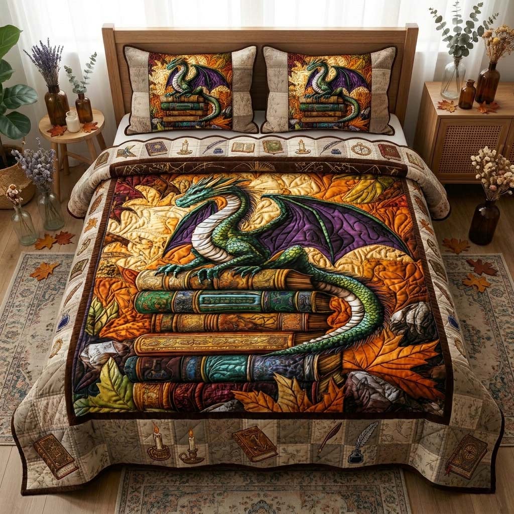 Autumn Dragon Tale 3-Piece Quilted Bedding Set GFTOHD14594