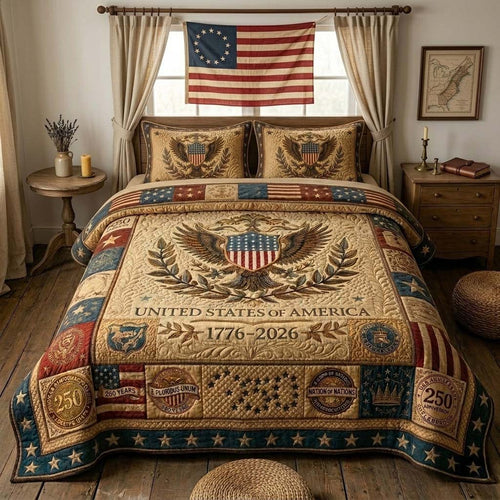 Vintage Eagle Honor 3-Piece Quilted Bedding Set GFTOHD14598