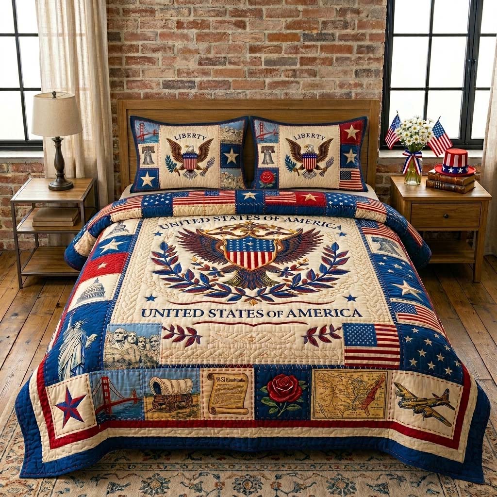 American Heritage Crest 3-Piece Quilted Bedding Set GFTOHD14600