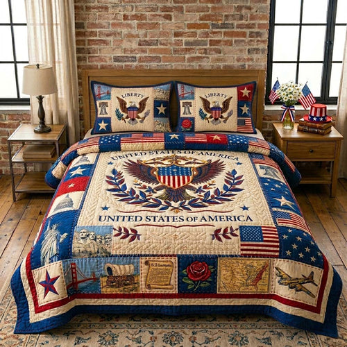 American Heritage Crest 3-Piece Quilted Bedding Set GFTOHD14600