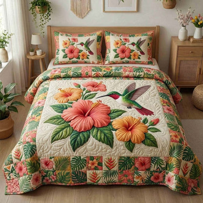 Humming Bloom 3-Piece Quilted Bedding Set GFTOHD14685