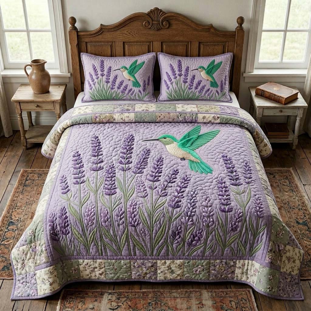 Lavender Humming 3-Piece Quilted Bedding Set GFTOHD14688