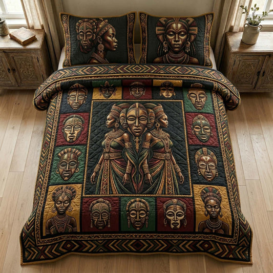 Ancestral Masks 3-Piece Quilted Bedding Set GFTOHD14723