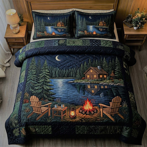 Lakeside Cabin Night 3-Piece Quilted Bedding Set GFTOHD14747