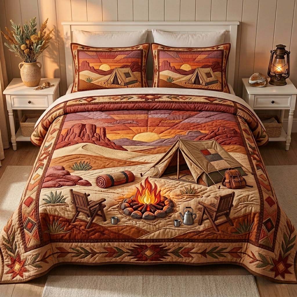Sunset Desert Camp 3-Piece Quilted Bedding Set GFTOHD14751