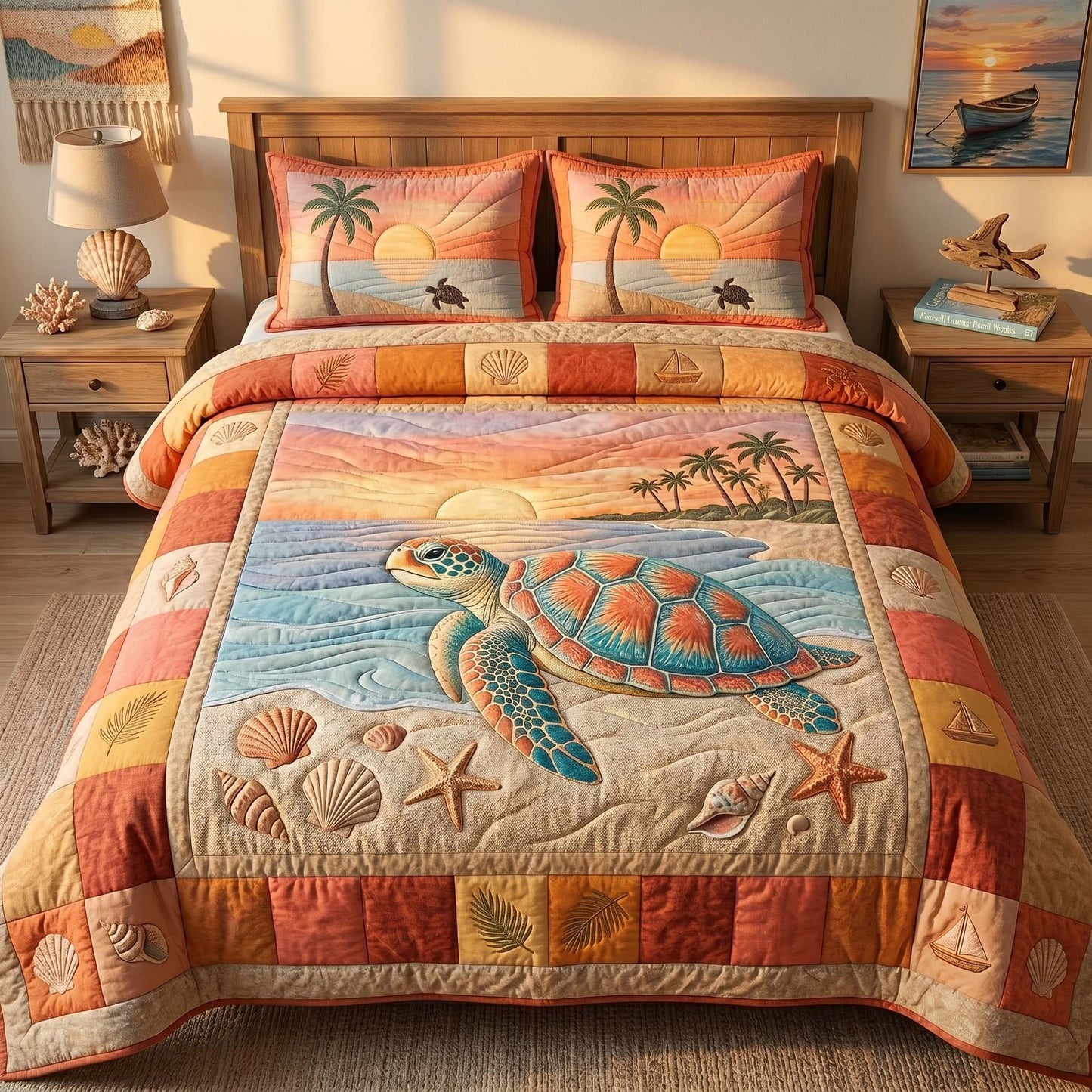Golden Shore Turtle 3-Piece Quilted Bedding Set GFTOHD14781