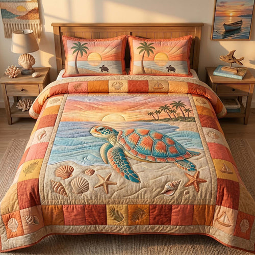 Golden Shore Turtle 3-Piece Quilted Bedding Set GFTOHD14781