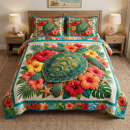 Pastel Turtle Path 3-Piece Quilted Bedding Set GFTOHD14785