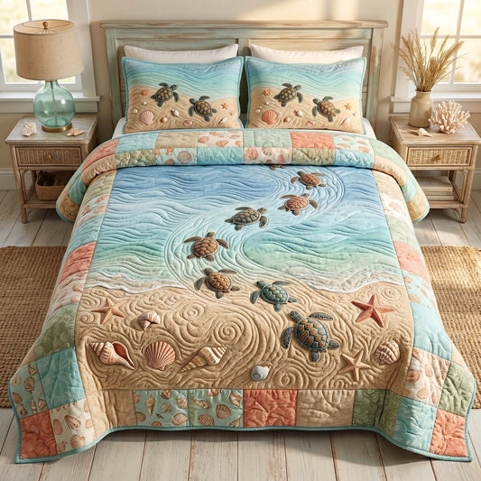 Nautical Turtle Patch 3-Piece Quilted Bedding Set GFTOHD14786