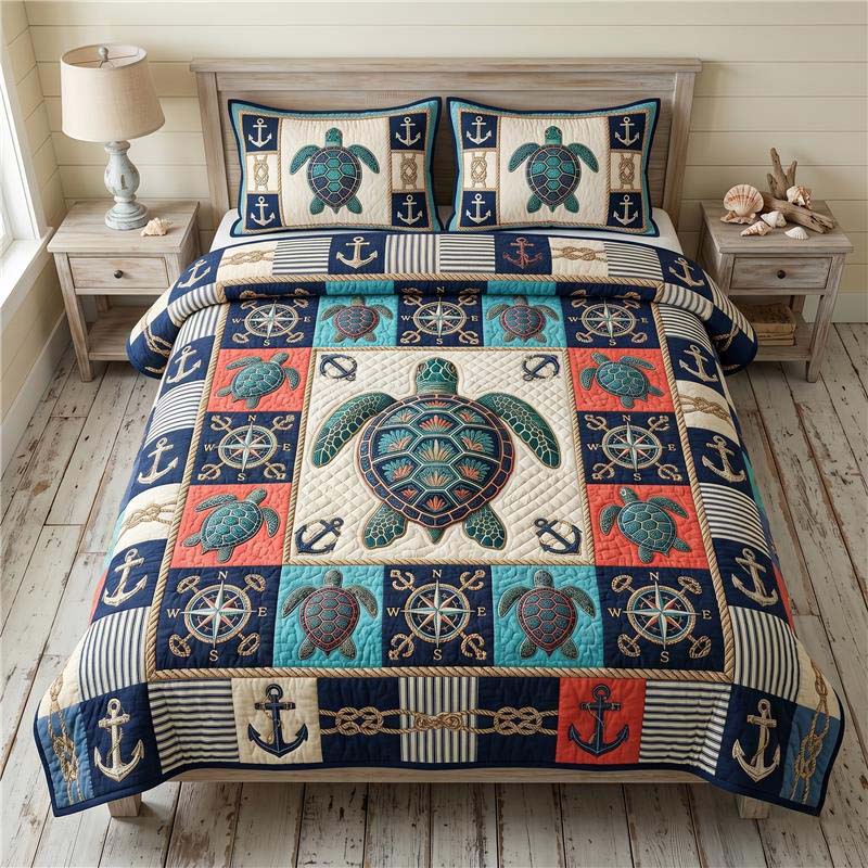 Mariner Turtle 3-Piece Quilted Bedding Set GFTOHD14787