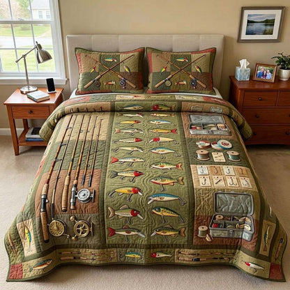 Vintage Tackle 3-Piece Quilted Bedding Set GFTOHD14899