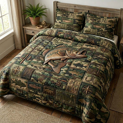 Camo Bass 3-Piece Quilted Bedding Set GFTOHD14901