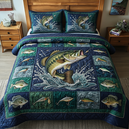 Bass Splash 3-Piece Quilted Bedding Set GFTOHD14903
