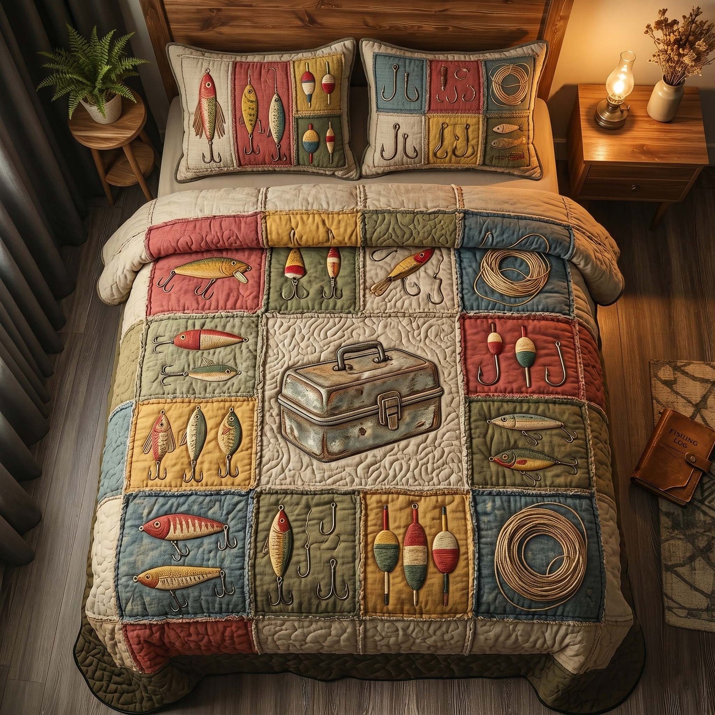 Rustic Tackle 3-Piece Quilted Bedding Set GFTOHD14904
