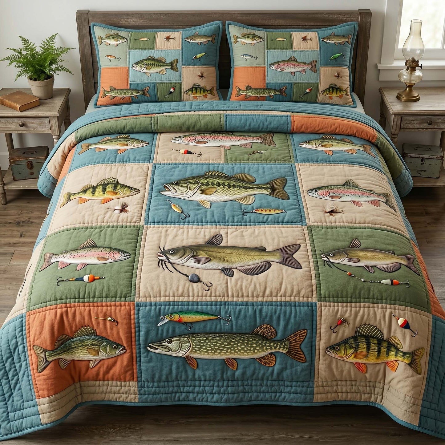 Lake Catch 3-Piece Quilted Bedding Set GFTOHD14905