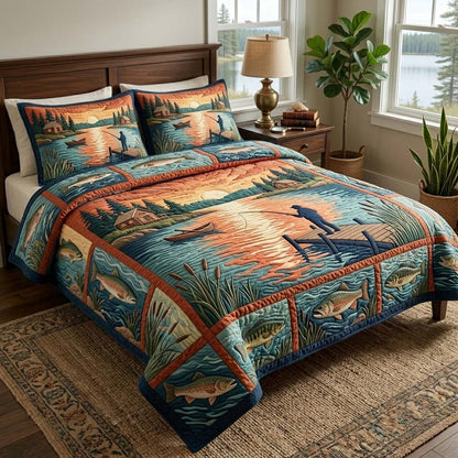 Cabin Fishing 3-Piece Quilted Bedding Set GFTOHD14906
