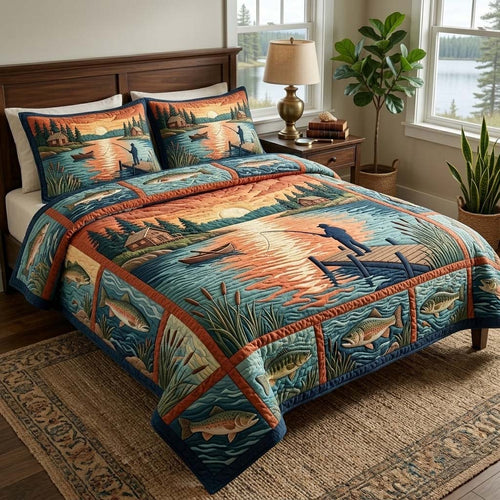 Cabin Fishing 3-Piece Quilted Bedding Set GFTOHD14906