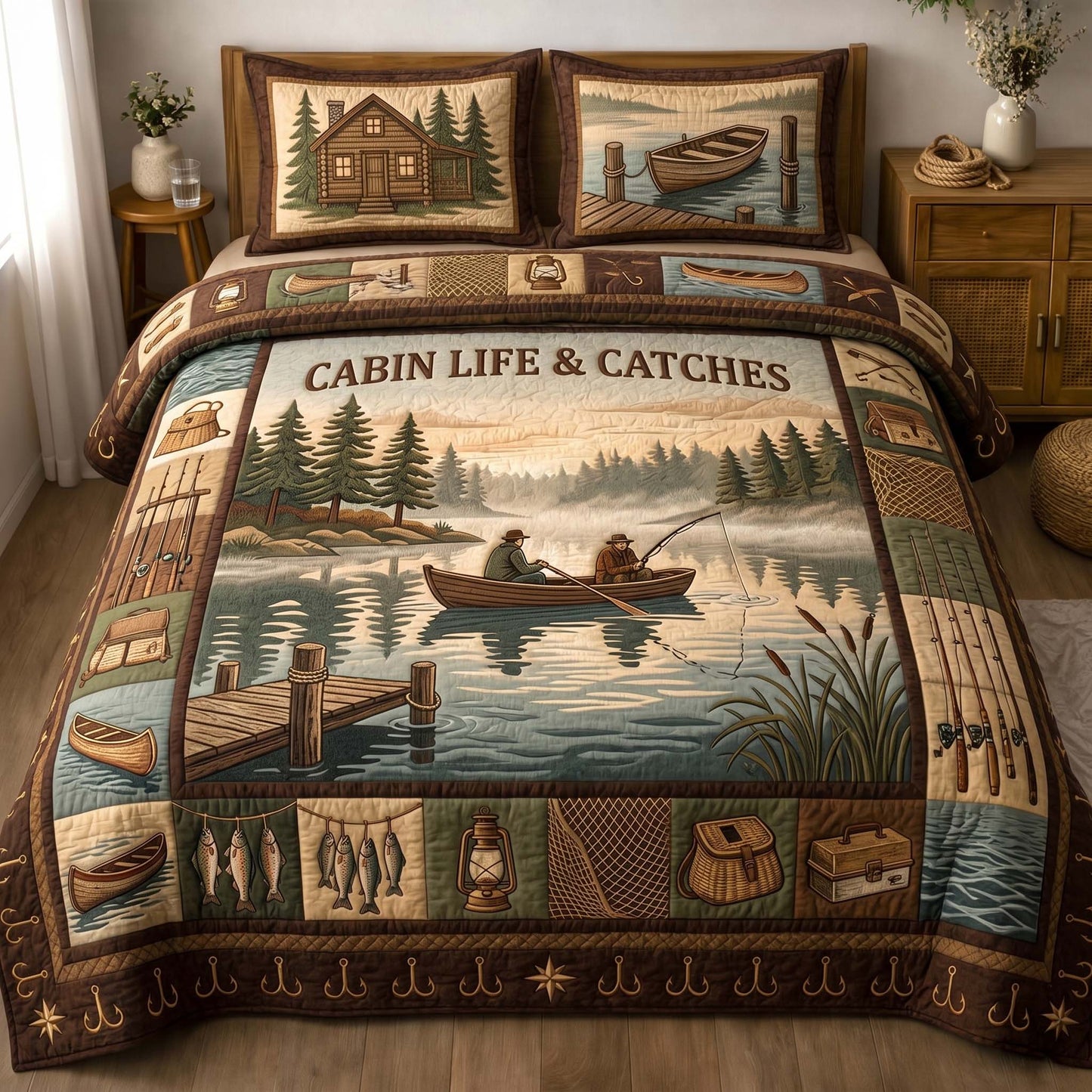 Quiet Angler 3-Piece Quilted Bedding Set GFTOHD14908
