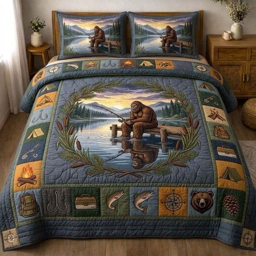 Fishing Bigfoot 3-Piece Quilted Bedding Set GFTOHD14968