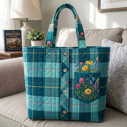 Teal Garden Shirt Quilted Tote Bag GFTOHD14989