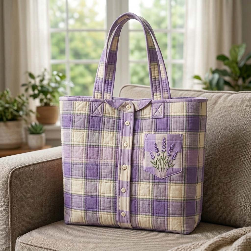 Lavender Patch Shirt Quilted Tote Bag GFTOHD14990