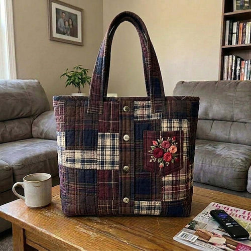 Rustic Plaid Shirt Quilted Tote Bag GFTOHD14992