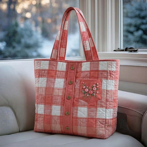 Blush Check Shirt Quilted Tote Bag GFTOHD14993