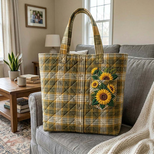 Sunflower Plaid Shirt Quilted Tote Bag GFTOHD14995