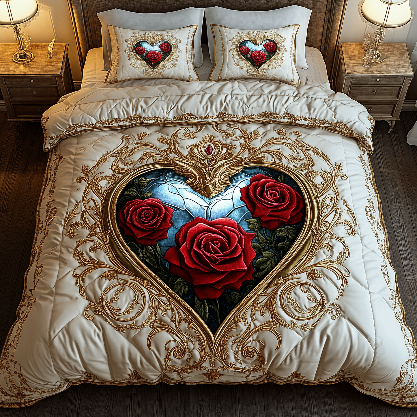 Heart of Roses 3-Piece Quilted Bedding Set GFTOHD1562