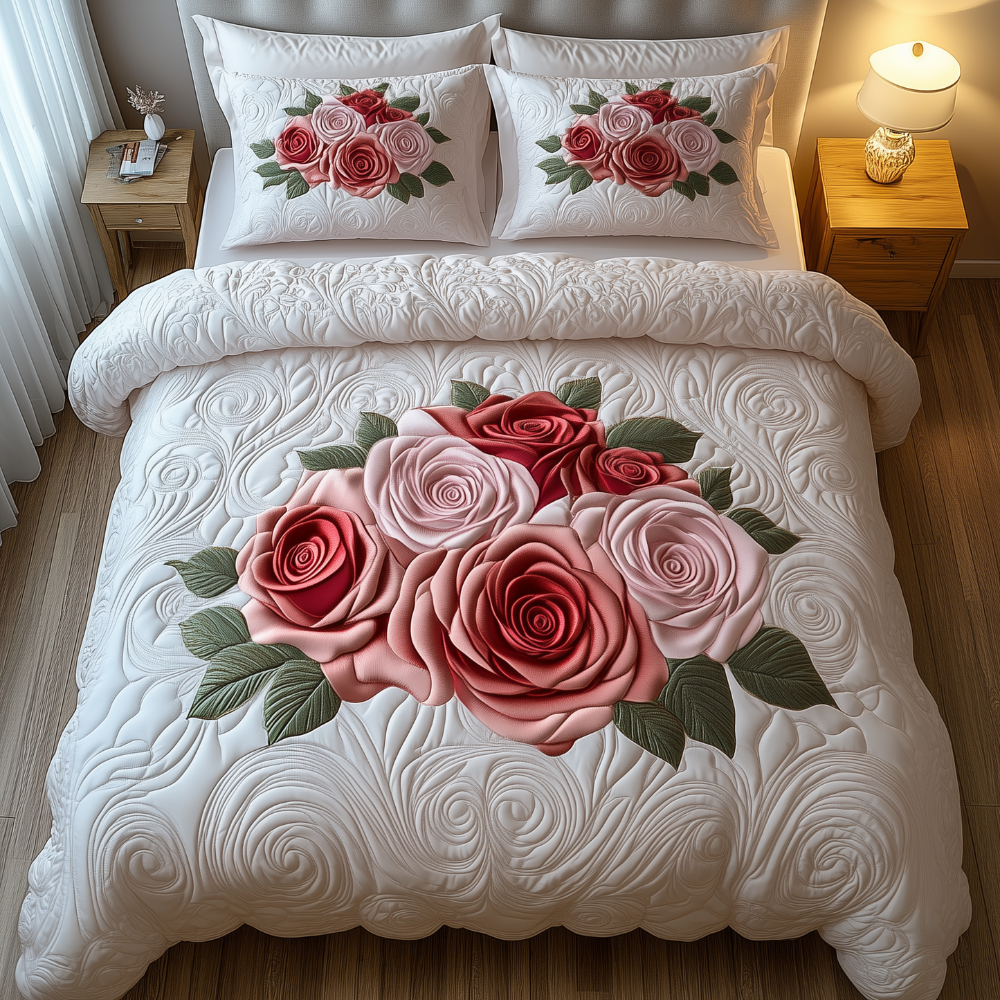 Vintage Roses 3-Piece Quilted Bedding Set GFTOHD1564