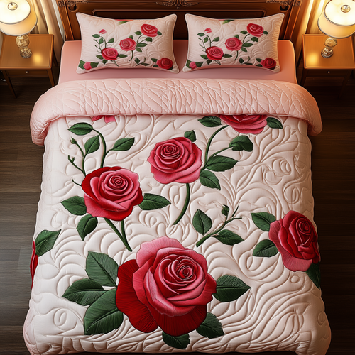 Vintage Roses 3-Piece Quilted Bedding Set GFTOHD1566