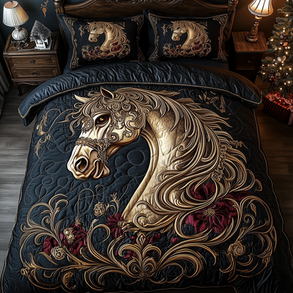Elegant Golden Horse 3-Piece Quilted Bedding Set GFTOHD1655