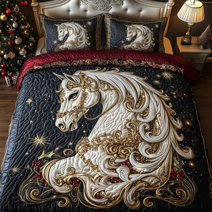 Elegant White Horse 3-Piece Quilted Bedding Set GFTOHD1656