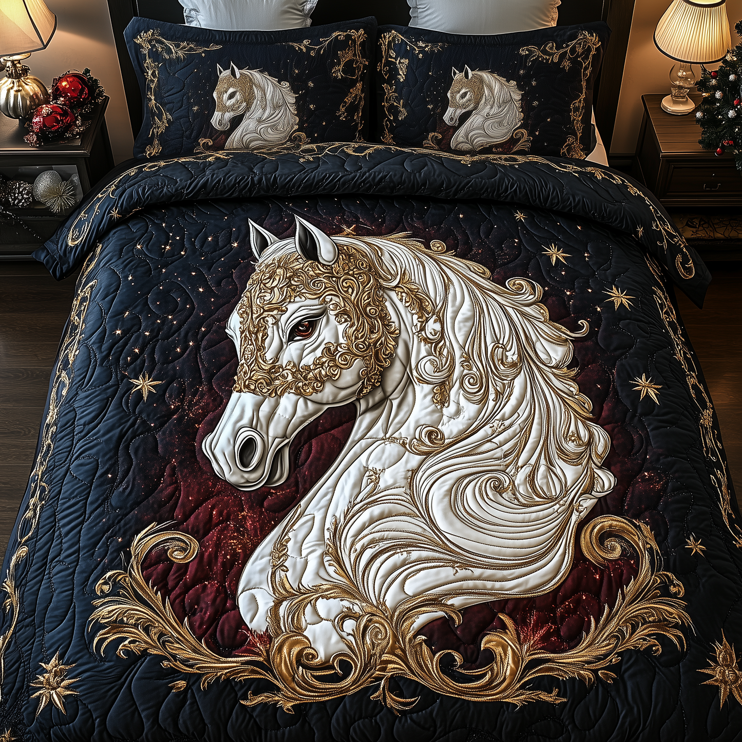 Elegant White Horse 3-Piece Quilted Bedding Set GFTOHD1657