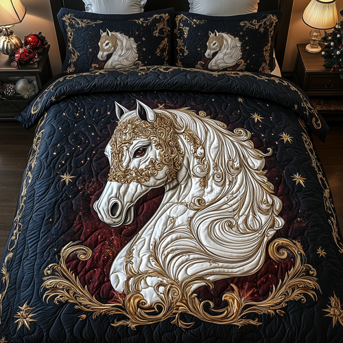 Elegant White Horse 3-Piece Quilted Bedding Set GFTOHD1657